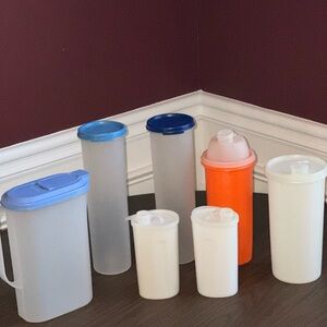Vintage Tupperware Food Storage Set - Blue, Orange, White